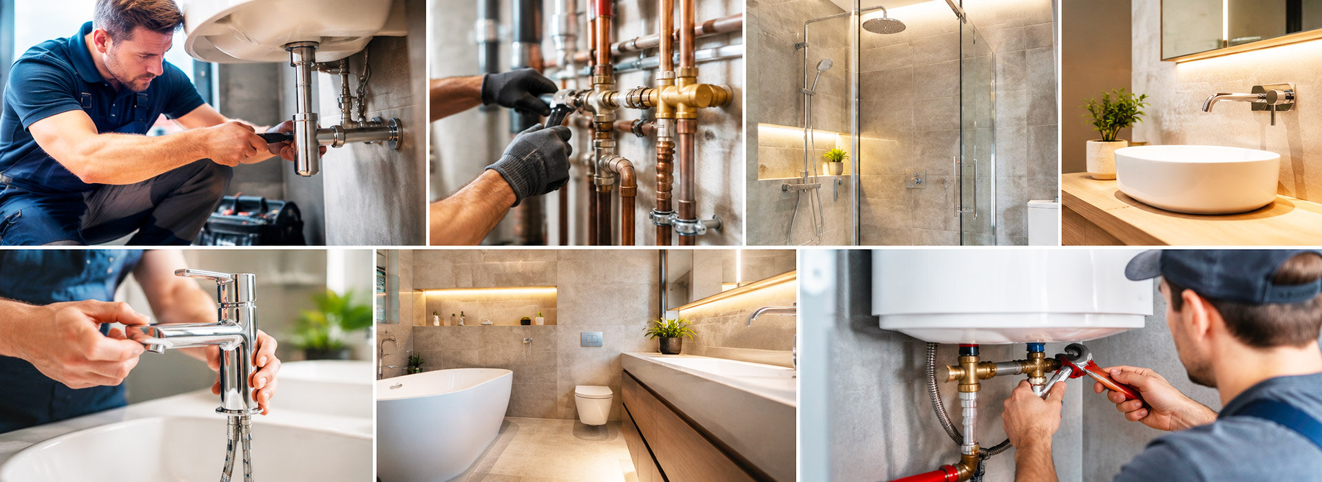 Montage de plusieurs travaux de plomberie et salles de bain