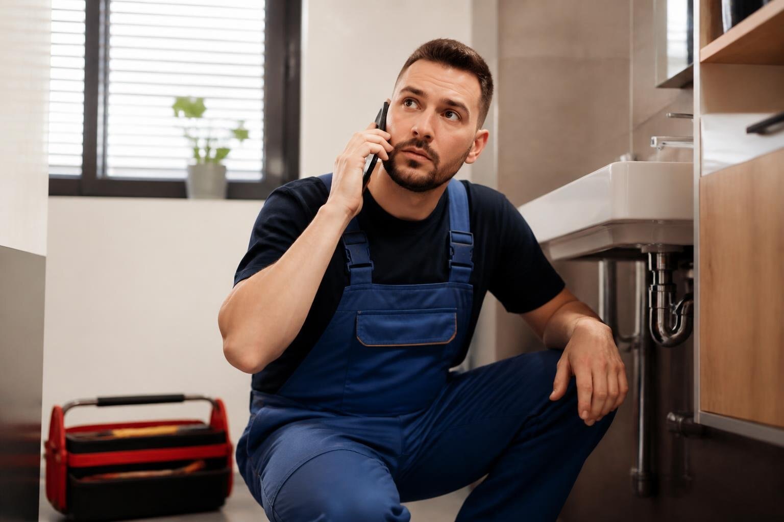 Un plombien qui reçoit un appel d'un client