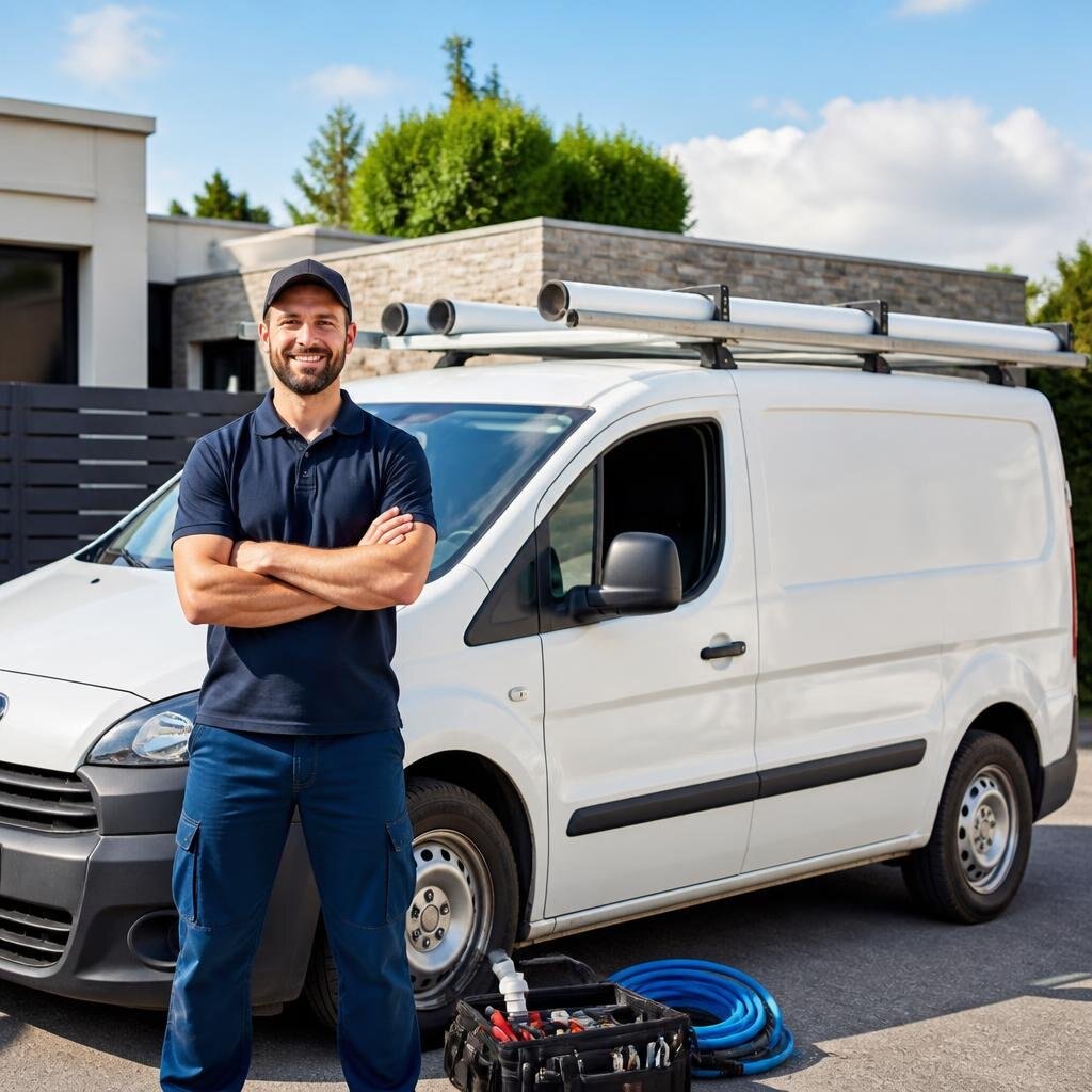 Une camionette de plomberie avec ecrit sur le coté "SARL Mul
